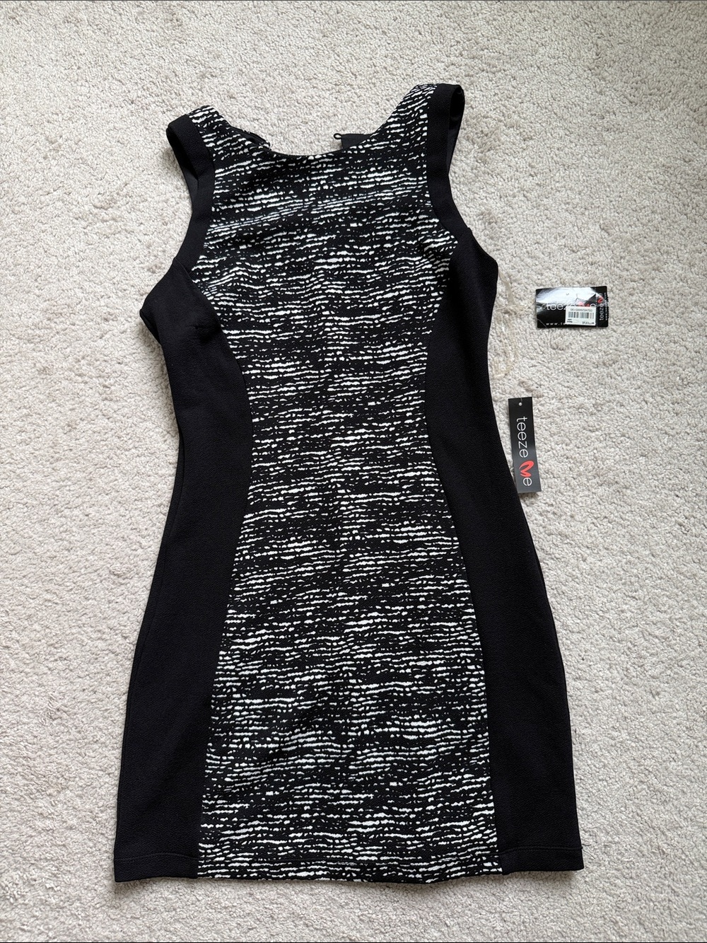 Teeze Me Black & White Textured Ponte Midi Dress